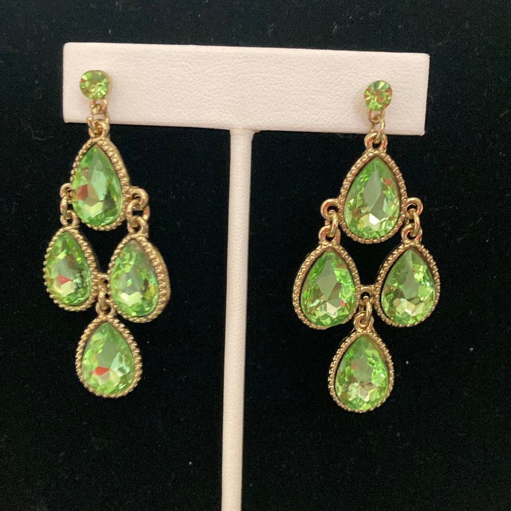 Apple Green Rhinestone Chandelier Earrings